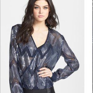 WAYF Sheer Sequined Surplice Blouse